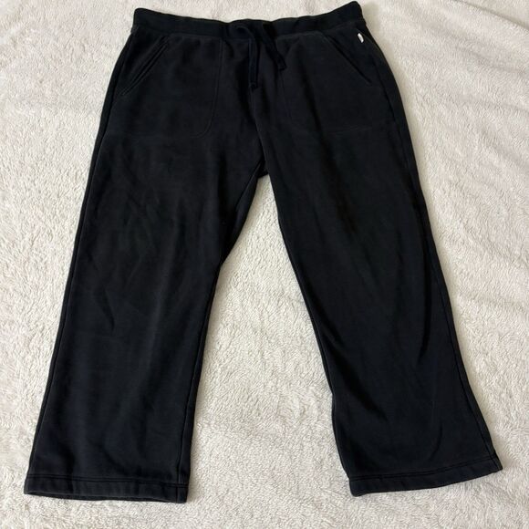 UGG Gabi Wide Legged Sweatpants Women’s Size Large Black Brushed Fleece Raw Hem - Picture 1 of 7